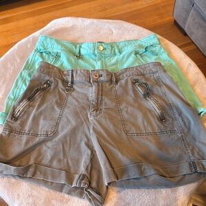 WHBM Pret A Play Khaki Green and Teal mid rise shorts (2) pairs